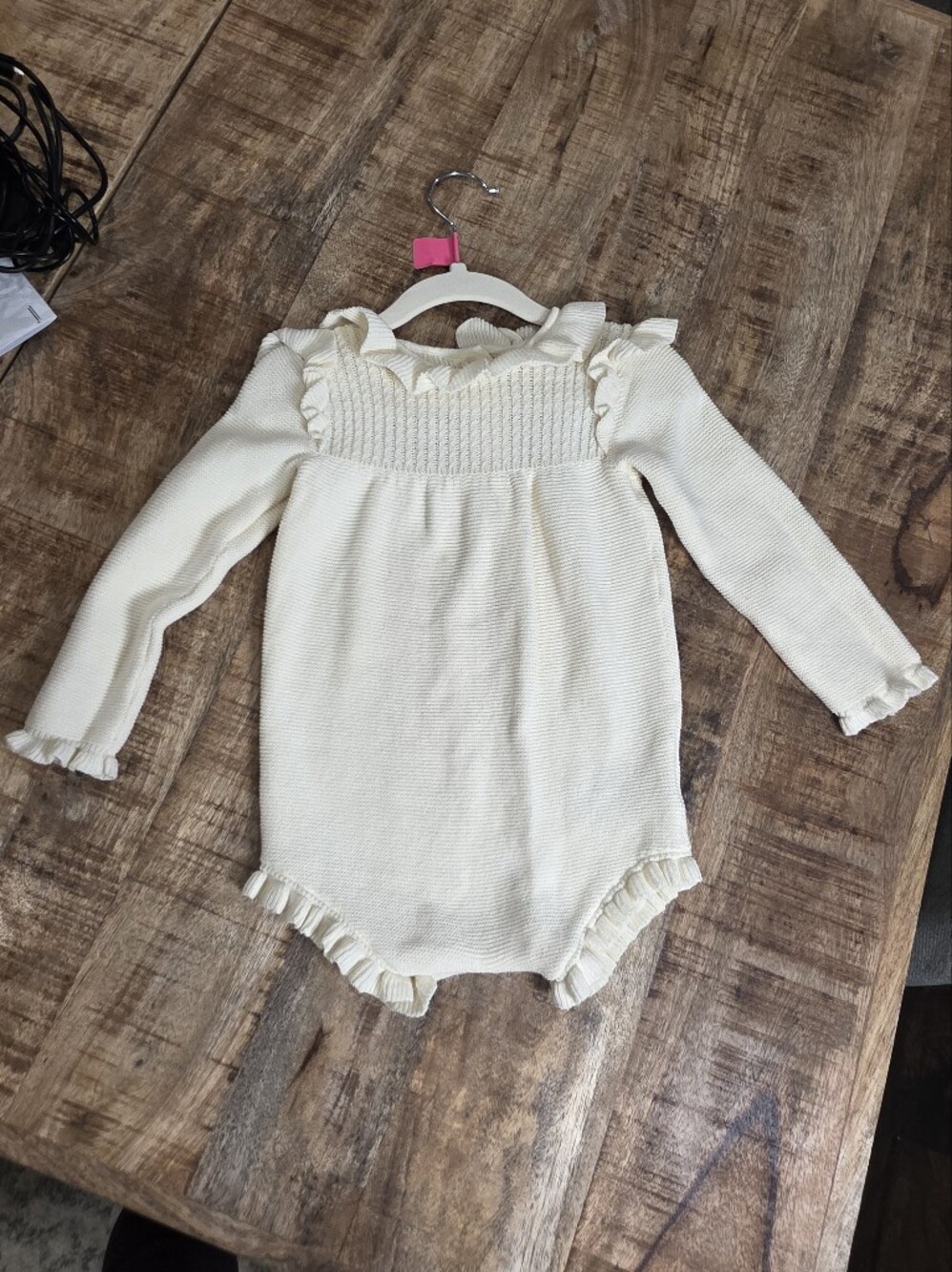 Janie and Jack Cream Knit Ruffle Romper